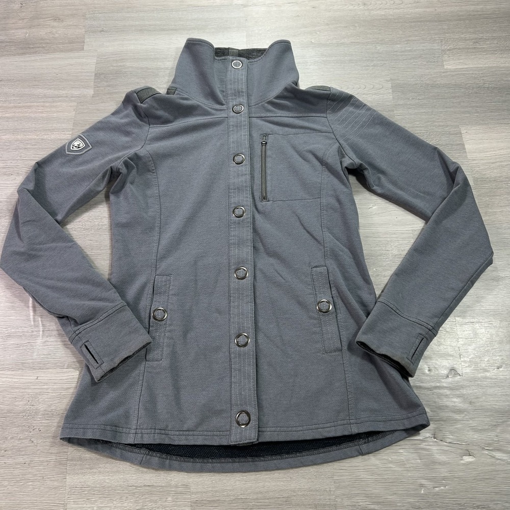 Kuhl Jacket Womens XS Gray Softshell Stretch Snap Front Zip Pockets Outdoor